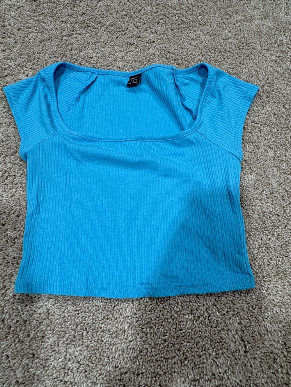 Ribbed Scoop-Neck Crop Top in Bright Blue
